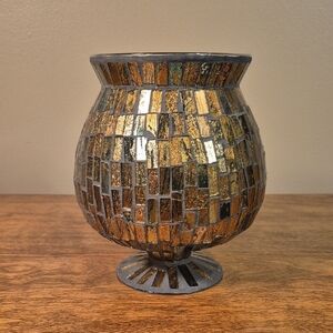 BEAUTIFUL Copper Tone Mosaic Footed Glass Versatile Candle Holder/ Planter/ Vase